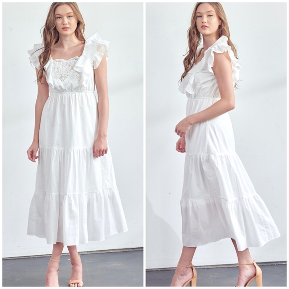 POLAGRAM White Embroidered Crochet Tiered Midi Dress - Picture 8 of 8